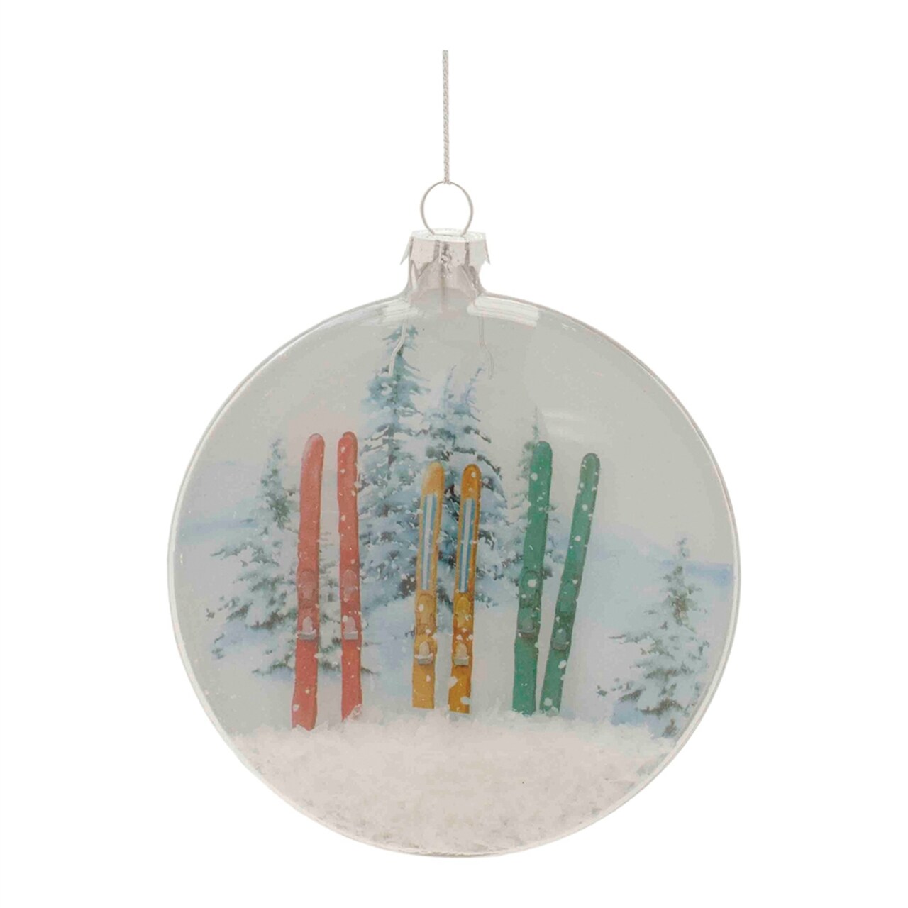 Melrose Ski and Snow Glass Christmas Disc Ornaments - 4.5" - 6ct